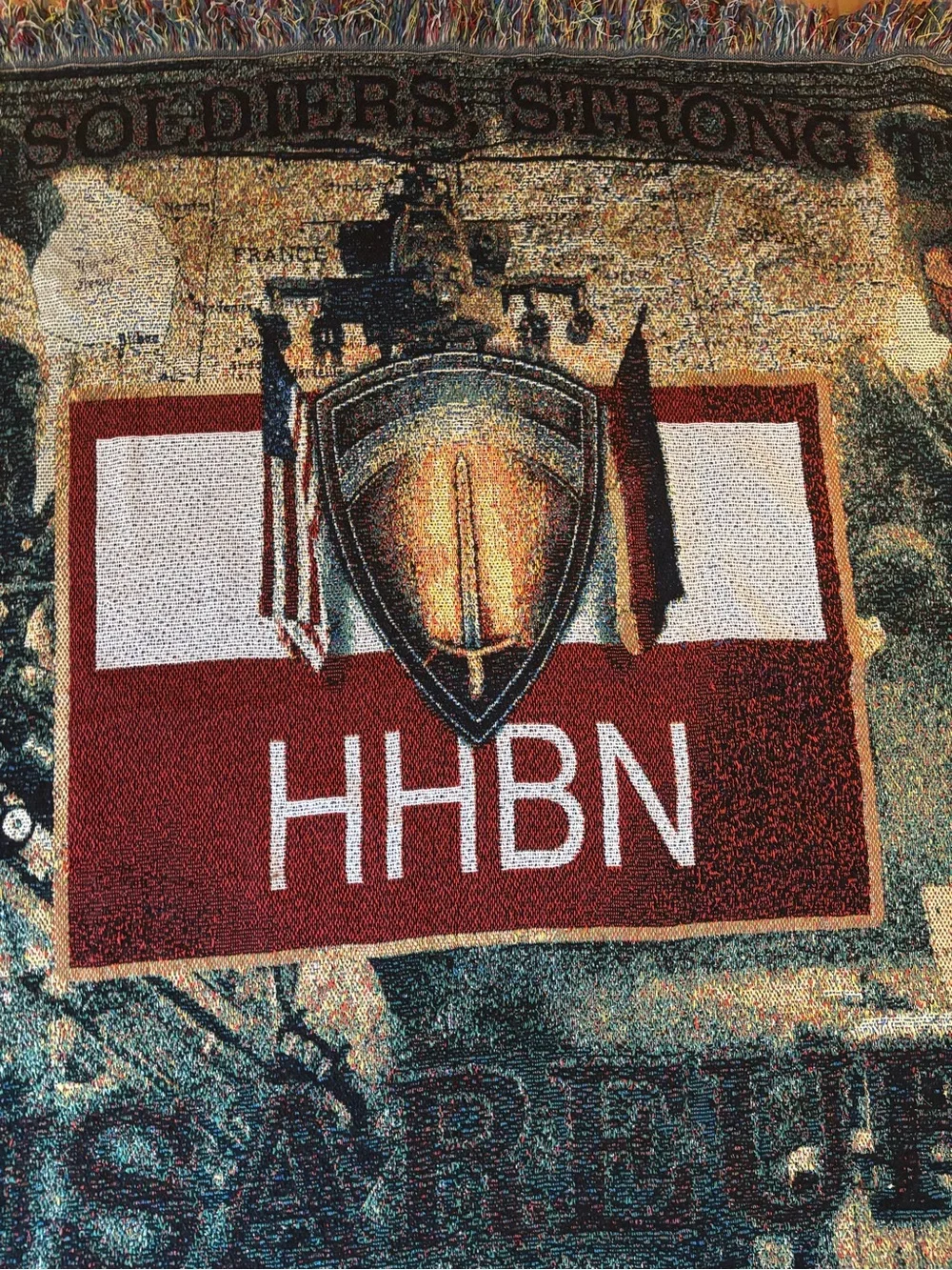 Vintage USAREUR HHBN Military Woven Tapestry Throw Blanket Americana Cabincore